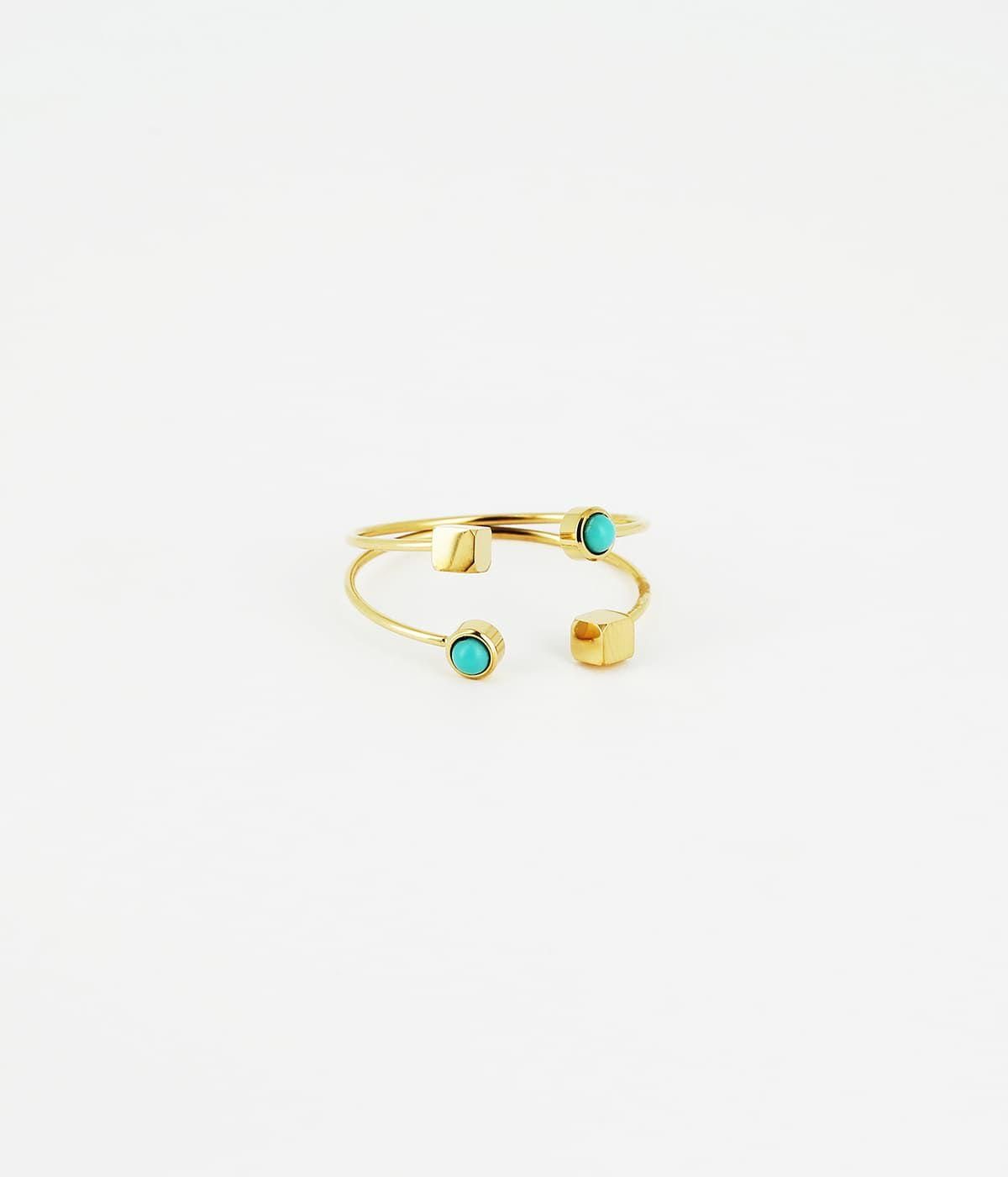 Bagues Fines | Bague Quadrito – Acier doré / Turquoise – Femme Bagues Bagues Ajustables