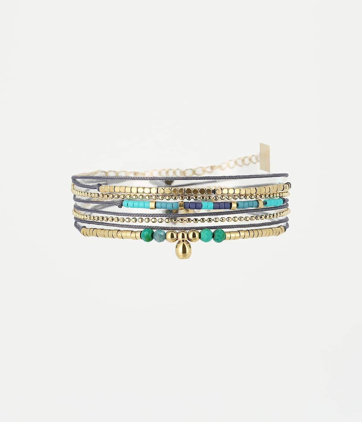 Bracelets Multi-rangs | Bracelet Color – Acier doré / Turquoise – Femme Bracelets Bracelets Multi-rangs