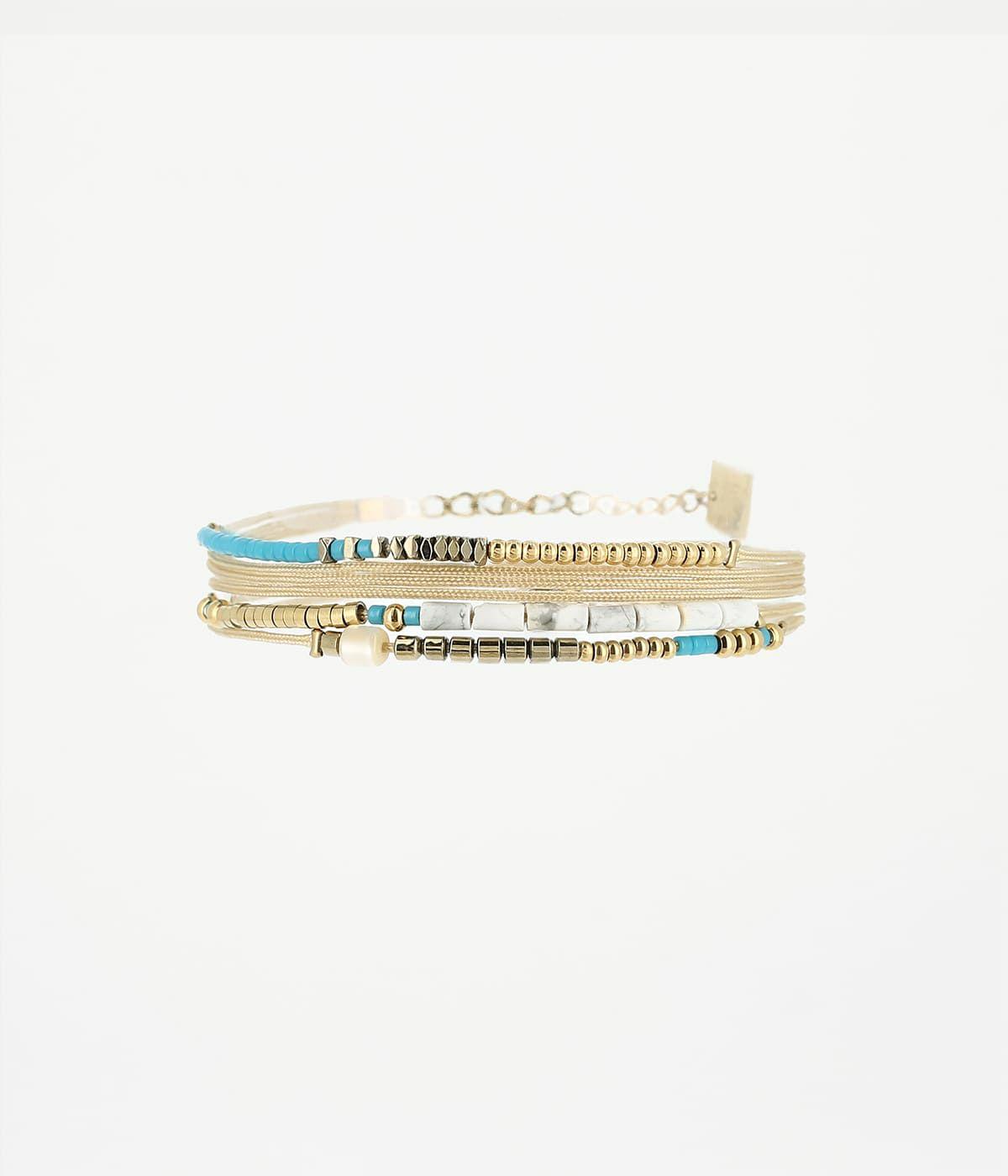 Bracelets Multi-rangs | Bracelet Cube – Acier doré / Turquoise – Femme Bracelets Bracelets Multi-rangs