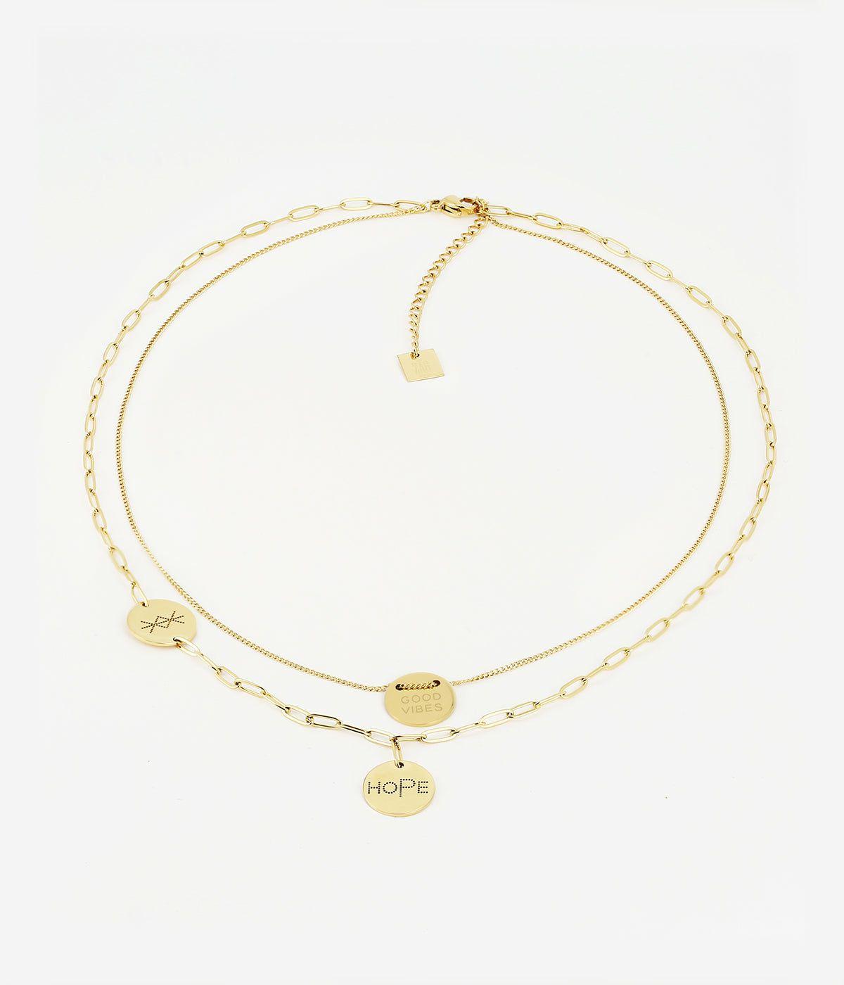 Colliers Multi-Rangs | Collier Multi Charm Hope – Acier doré – Femme Colliers Colliers Multi-Rangs