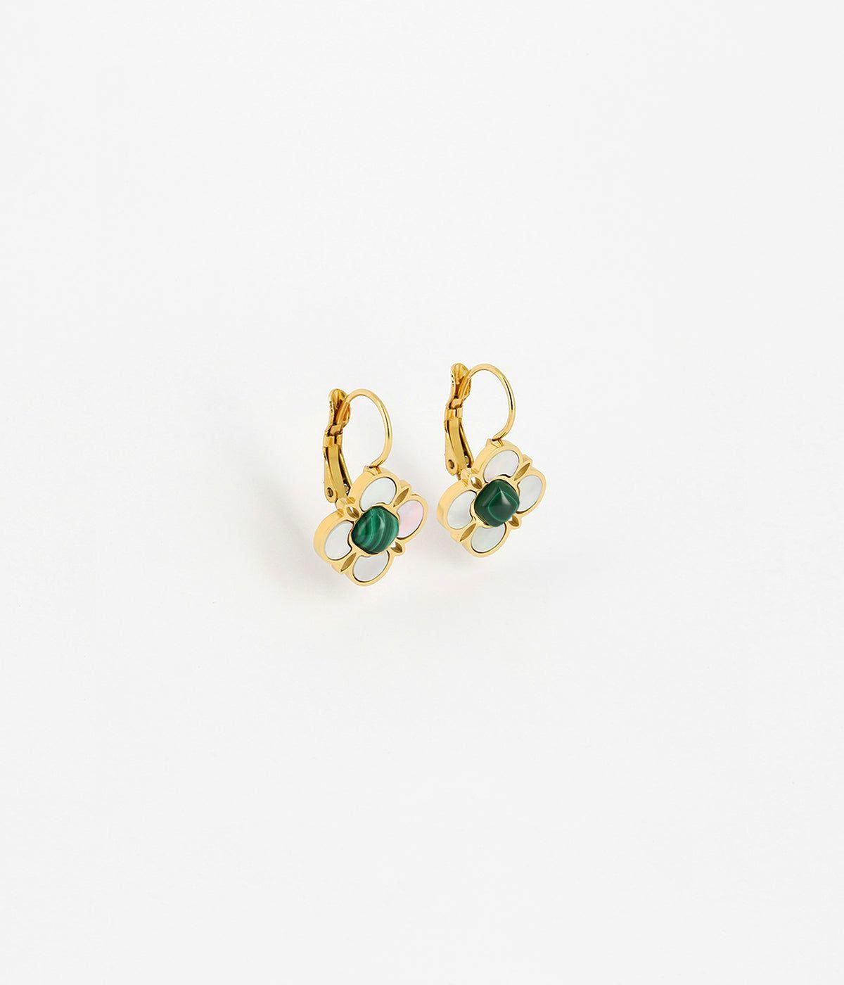 Dormeuses | Boucles d’oreilles Ambroise – Acier doré / Malachite – Femme Boucles D'oreilles Dormeuses