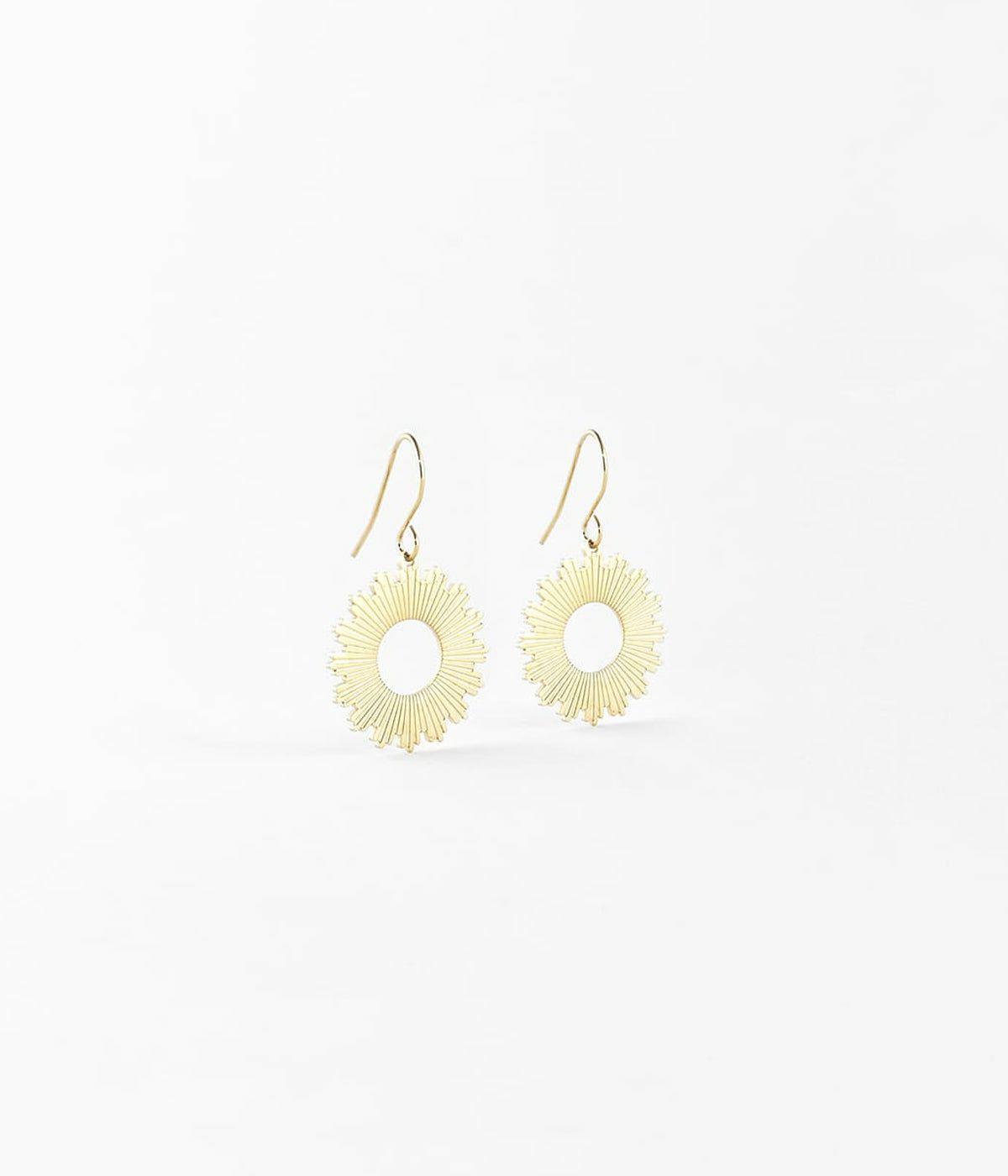 Dormeuses | Boucles d’oreilles Soleil – Acier doré – Femme Boucles D'oreilles Dormeuses